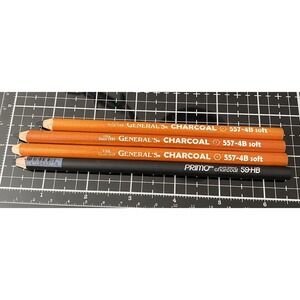 3 General's Charcoal‎ Pencils 557-4B Soft And  1 Primo Euro Blend 59-HB